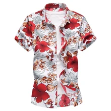 Цветочный принт Для мужчин рубашка M-5XL короткий рукав Повседневная рубашка мужской с цветочным принтом стрейч мода Slim Fit летняя рубашка человек