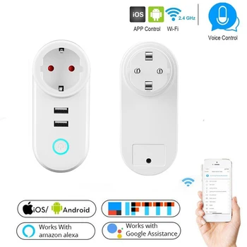 

Smart WiFi Power EU Plug with USB Outlet Socket Work with Alexa Google Home assistant Remote Control App Control Timer Function