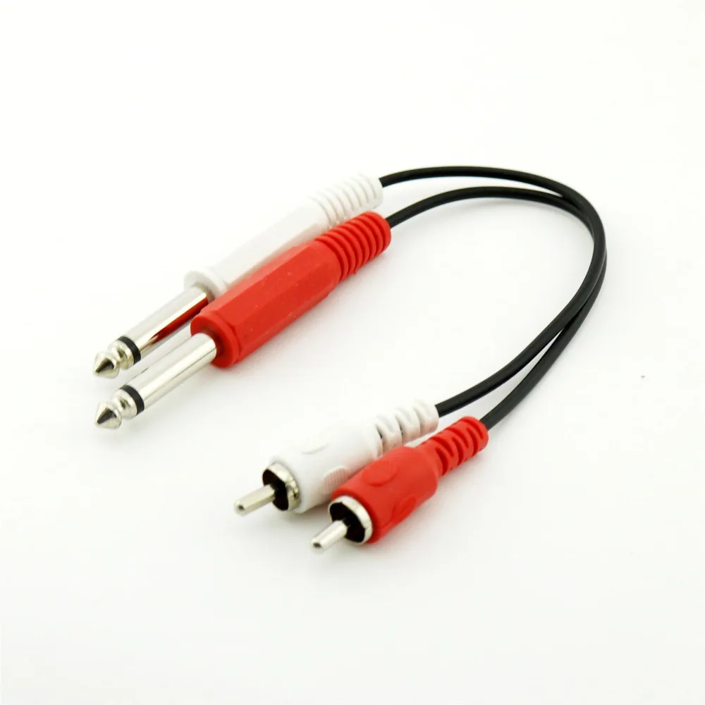 1pcs 20cm 2x RCA Male to Dual 6.35mm Male Mono AUX Stereo Audio