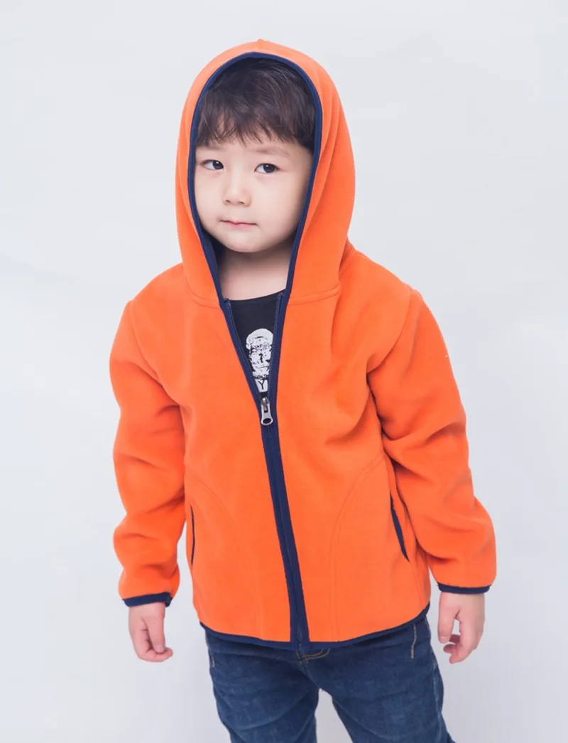 Теплое Детское пальто из мягкого флиса Куртки для маленьких мальчиков и девочек ветрозащитная верхняя одежда для детей от 2 до 12 лет - Цвет: Оранжевый
