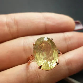 

FLZB,10ct Big Fine Jewelry Ring Trendy Natural Lemon Quartz OV12*16mm in S925 Sterling Silver with Rose Gold Plated Classic ring