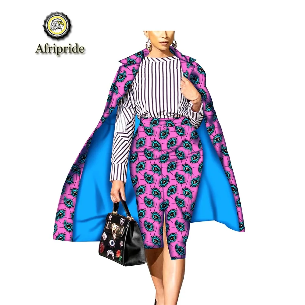 Африканские костюмы из 2 предметов для женщин длинное пальто+ юбка "Анкара" принт Дашики халат Дашики Набор размера плюс Базен riche AFRIPRIDE S1826008 - Цвет: 265x-13