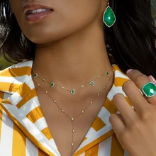 בוהמיה 2018 זהב צבע ירוק אבן שרשרת הצהרת שרשרת קולר תכשיטים לנשים אלגנטיות מתנה אופנתי תכשיטים
