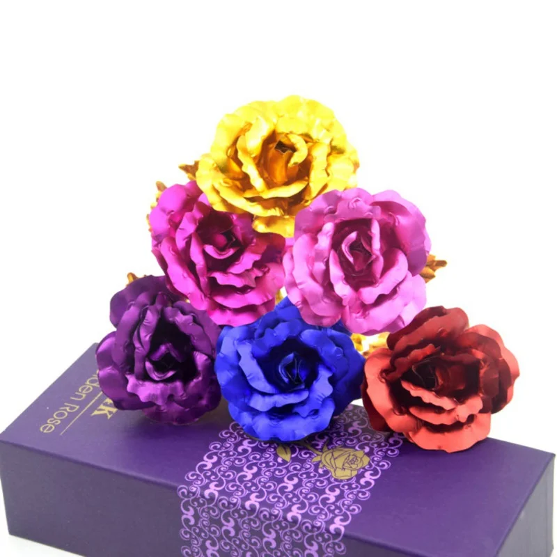 24K фольги покрытые розовое золото Розы Свадебные сувениры подарок на день Святого Валентина Любовь Роза Искусственный для Прямая с картой