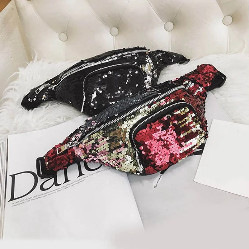 

Fashion Pockets Sequins Waist Bag Satchel Multifunctional Storage Cosmetic Bag WF 668