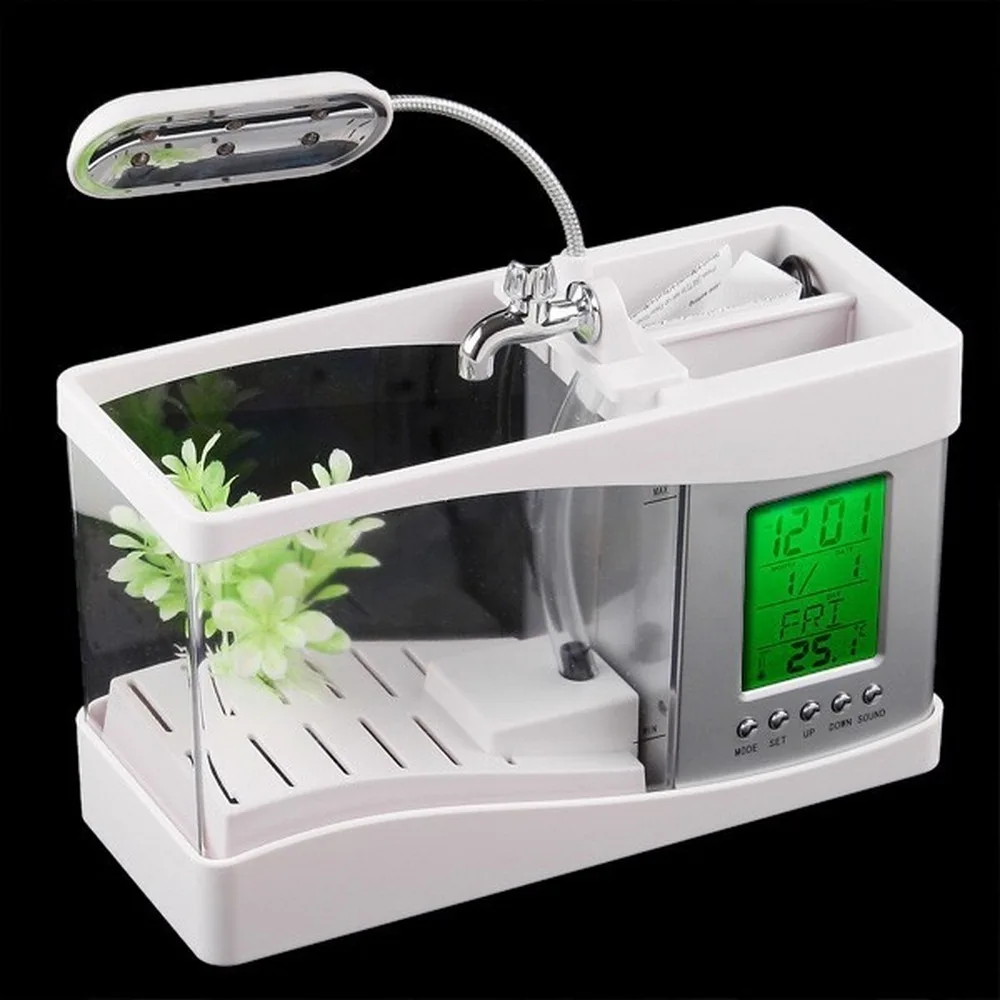 

Fish Aquarium Decoration Aquarium Betta USB Auto Mini Fish Aquarium with LED Light LCD Display Screen and Clock Fish Tank