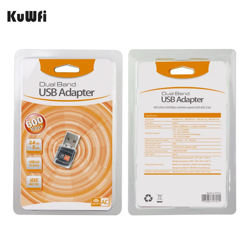 KuWFi Wifi адаптер WD-4503AC USB адаптер Сетевая карта 2,4 ГГц/5,8 ГГц Двухдиапазонная сетевая Lan Карта для Windows 10/8. 1/8/7/XP