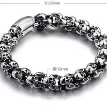 Для мужчин браслет серебристый, черный череп титановая сталь браслет-цепочка KL001