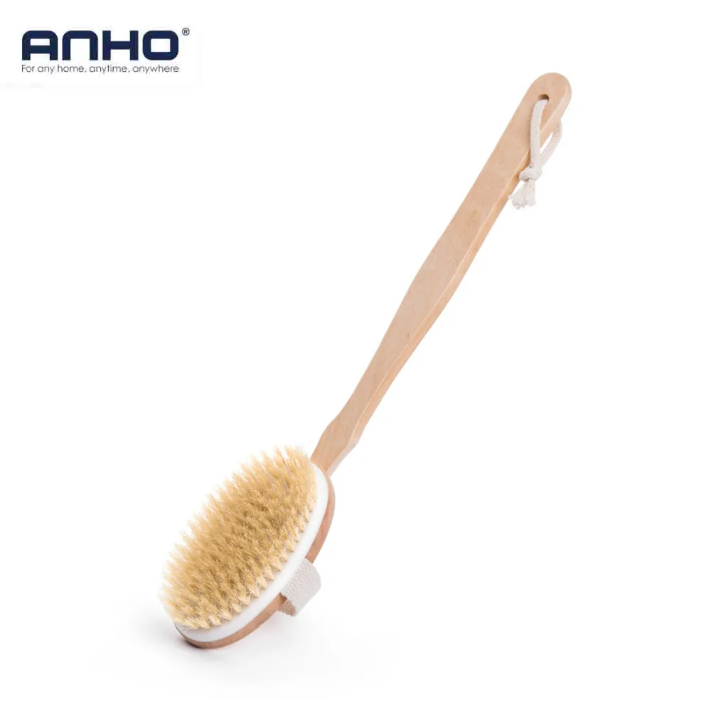 Long Handle Wooden Brush Natural Bristle Body Massager Skin Cleaning Removable Brush Health Shower Bathroom Accessories