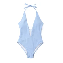 Сексуальные женские Твердые Холтер Глубокий V Мягкий беспроводной открытая спина цельные купальники для плавания