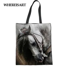 WHEREISART холщовая женская льняная сумка Cray Horse Animal Print Webshop большие сумки для покупок Складные Многоразовые Экологичные