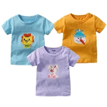 1 шт./партия; футболки для маленьких девочек; коллекция года; летняя одежда для малышей с короткими рукавами; хлопковая детская одежда; Одежда для мальчиков с вышивкой с животными из мультфильмов