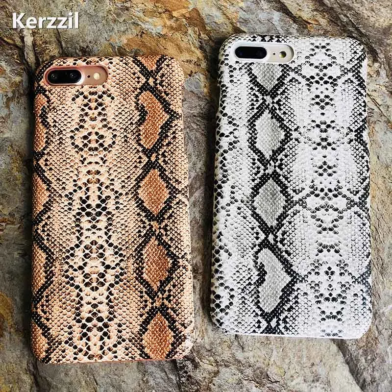 Kerzzil Cool Snake Texture Phone Cases For iPhone 6 6s 8 7 Plus XS Max XR Case PU Leather Back Cover For iPhone X case 8 Fundas