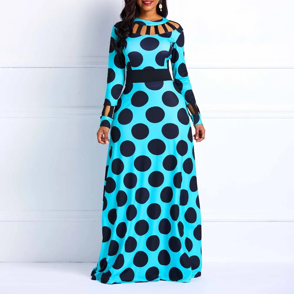 Clocolor Vintage Polka Dot Dress Women Autumn Winter Long Sleeve Printed Tunic Pocket High Waist Afircan Plus Size Maxi Dress Clocolor Vintage Polka Dot Dress Women Autumn Winter Long Sleeve Printed Tunic Pocket High Waist Afircan Plus Size Maxi Dress
