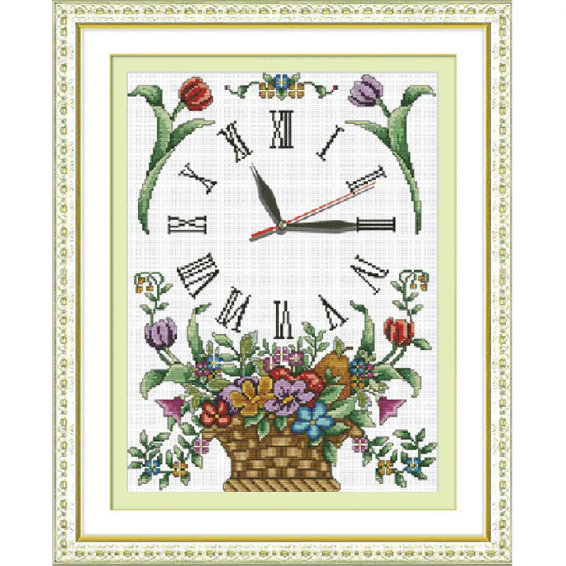 Counted Print on canvas DMC 11CT Clock Cross Stitch kits,Embroidery Needlework Set,Handmade