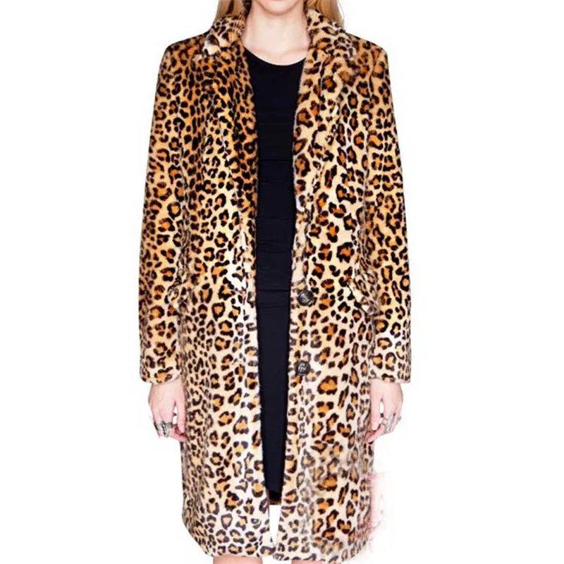 

Hot Selling 2018 Autumn Winter New High Quality Mink Coat Warmth Thickening Woman Fur Coat Leopard Fur Long Faux Leather Jacket