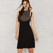 Summer Style Braces Dress Adjustable Suspenders Backless Vestidos Preppy Style Black A-line Dress