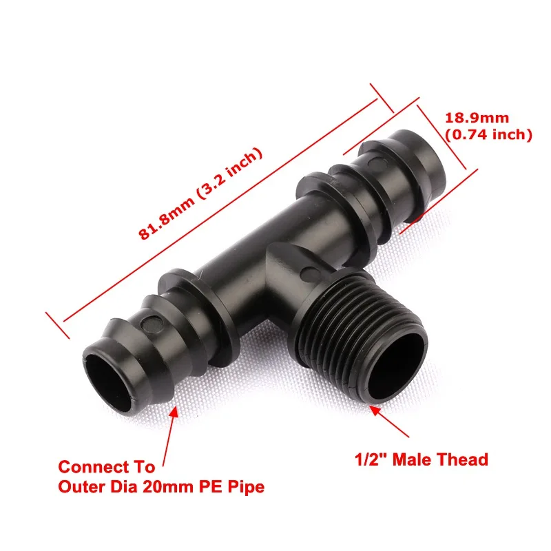6 шт. 1/2 дюйма мужской резьбой до 20 мм тройник PE разъём с бородками для шланга теплицы тройник с буртиками суставов капельного орошения системы фитинги