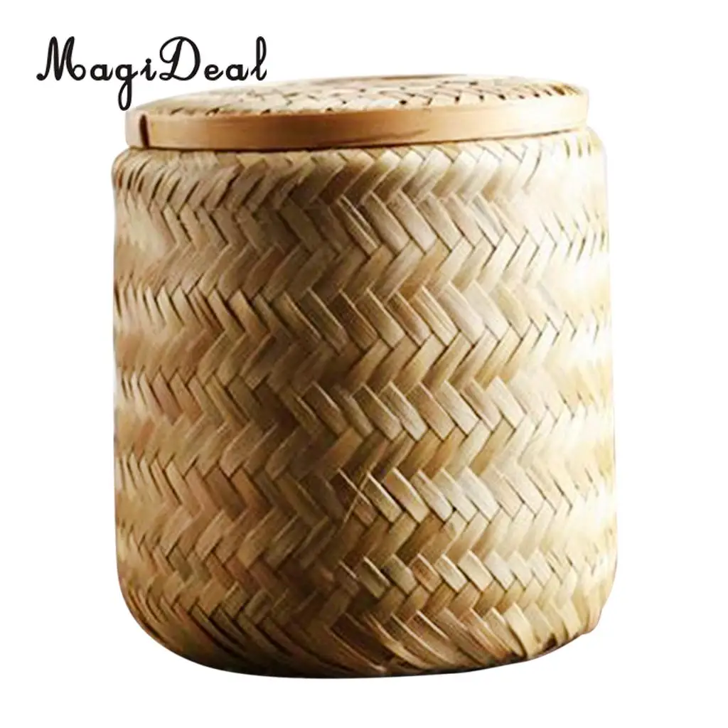 Натуральная бамбуковая корзина для хранения ручной тканый чайный контейнер для кофе контейнер для хранения фасоли коробка