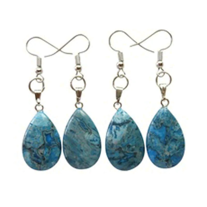 

Charming Excellent Beautiful 2Pairs Blue Crazy Lace Agate Teardrop Earrings