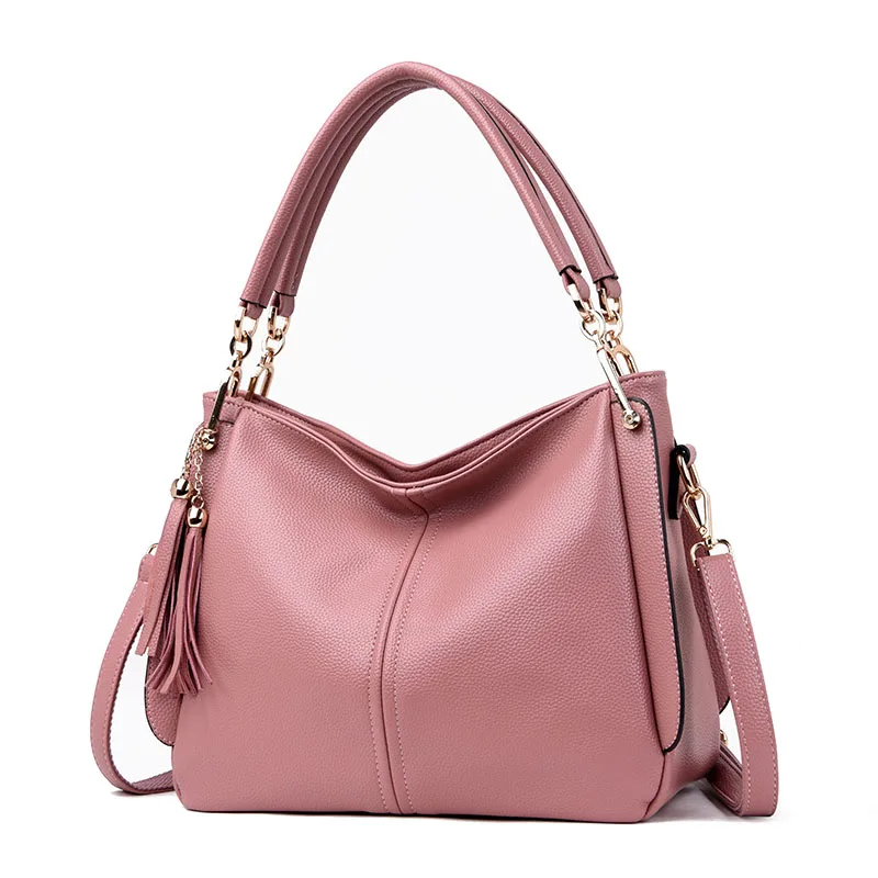 Vfemage дизайнерские сумки для женщин из коровьей кожи сумки на плечо Женские однотонные сумки женские большие сумки с кисточками Женская Повседневная сумка через плечо - Цвет: Pink