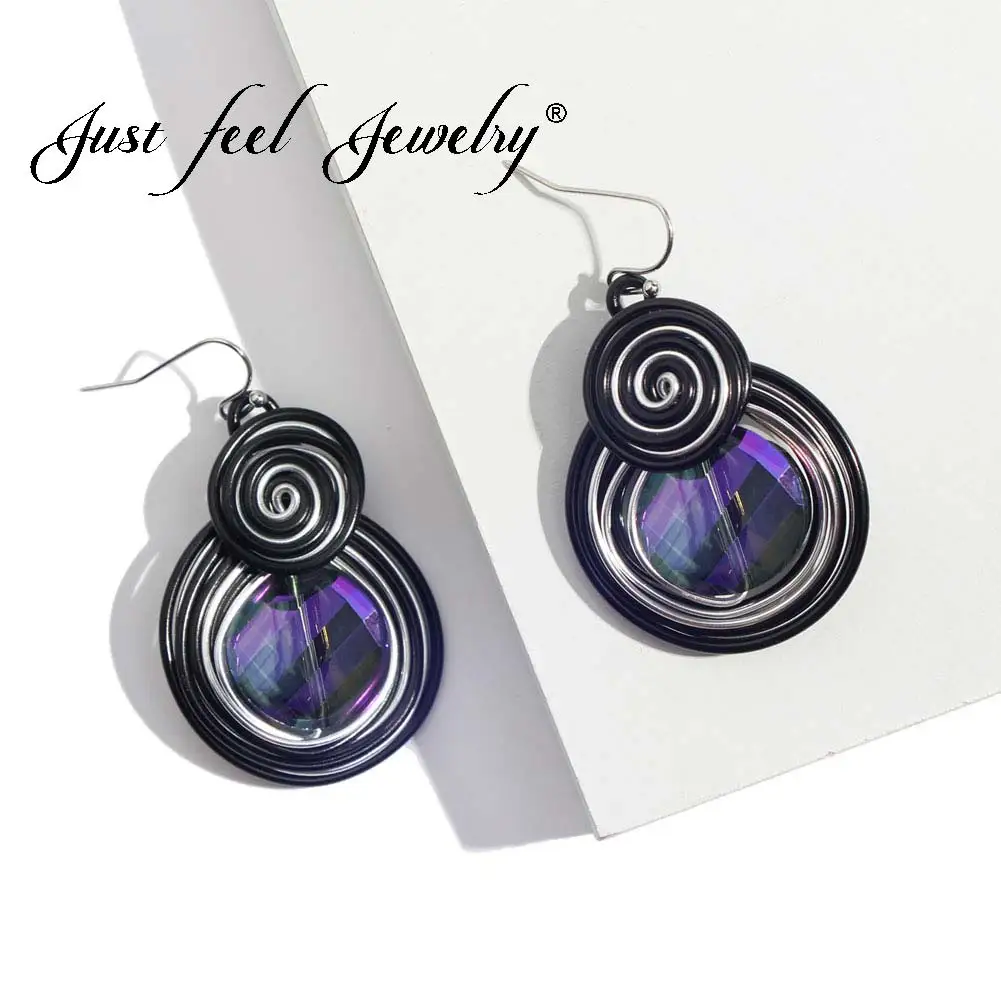 JUST FEEL Spiral Round Dangle Earrings Fashion Jewelry For Women Aluminum Crystal Statement Banquet 2018 New Design Drop Earring | Украшения