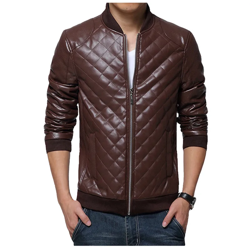

Men's spring autumn PU imitation leather jacket men's slim solid color stand collar business casual motorcycle leather jacket