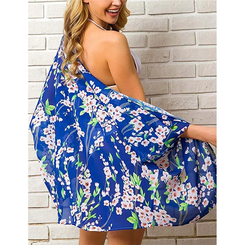 2019 Women Beach Tops Print Swimwear Cardigan Swimsuit Bikini Cover Up Loose Coat Jaqueta Feminina Trench Sun Protection Y1# (7)