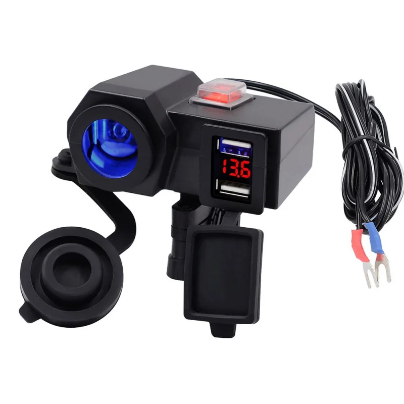 

Waterproof 12V Motorcycle Dual USB Charger Cigarette Lighter Socket LED Voltmeter accessories parts Drop shipping