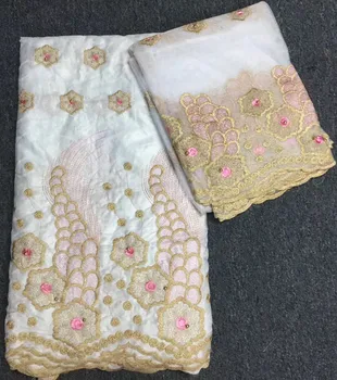 

2018 latest nigerian lace fabrics for wedding dress 5yards+2yards african bazin riche getzner fabric african lace fabric PL-E1