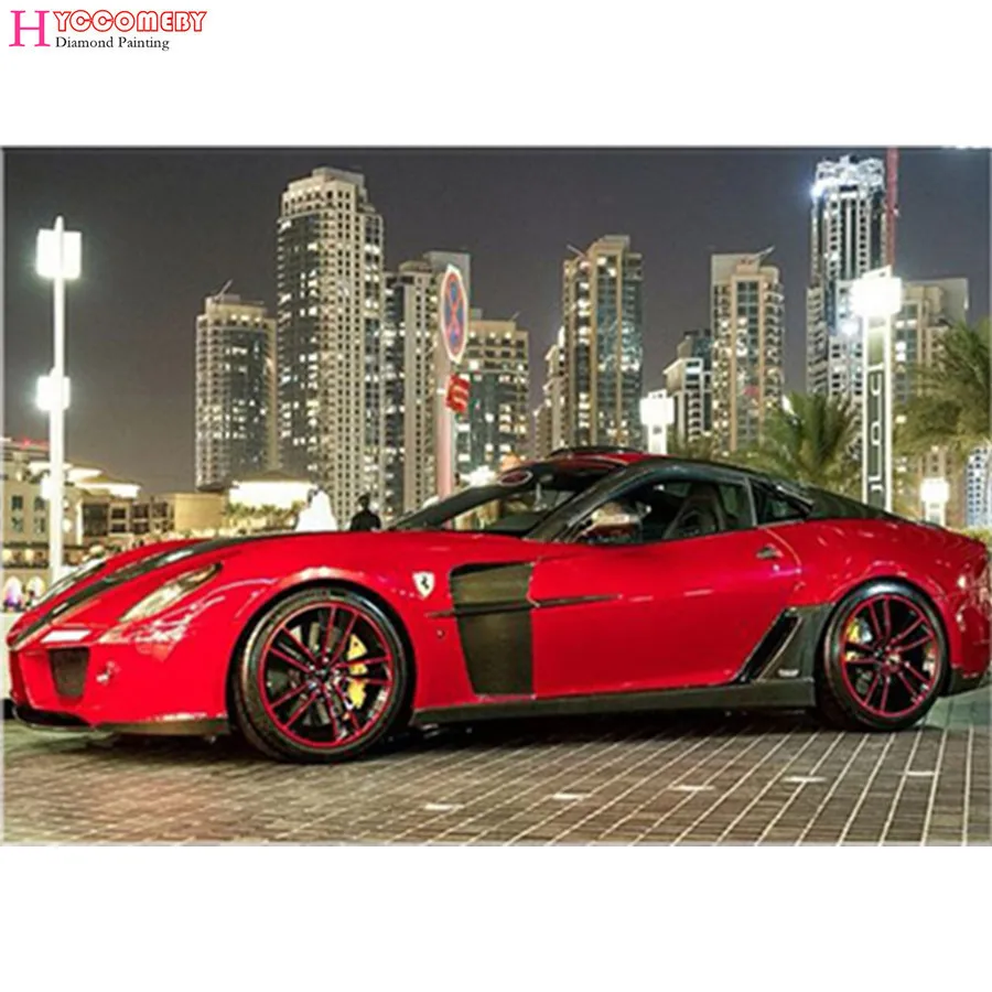 #*Cheap 5d diy diamond painting team scenic football painting drilling picture round diamond embroidery Modern city night sports red car