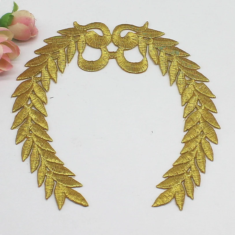 

YACKALASI 5 Pcs/Lot Gold Embroidered Appliqued Lace Cosplay Vintage Costume Patches Flower Iron on Venise Trims 14*14cm
