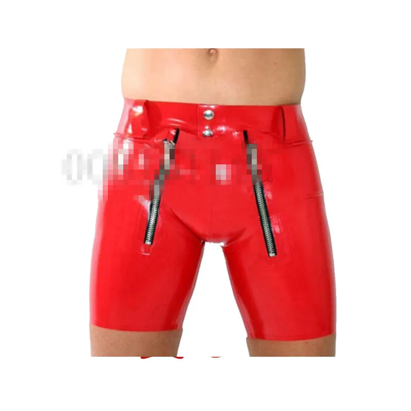 

Latex Rubber Gummi Short Pants Red Sports Tight Shorts with Zipper Size XXS~XXL