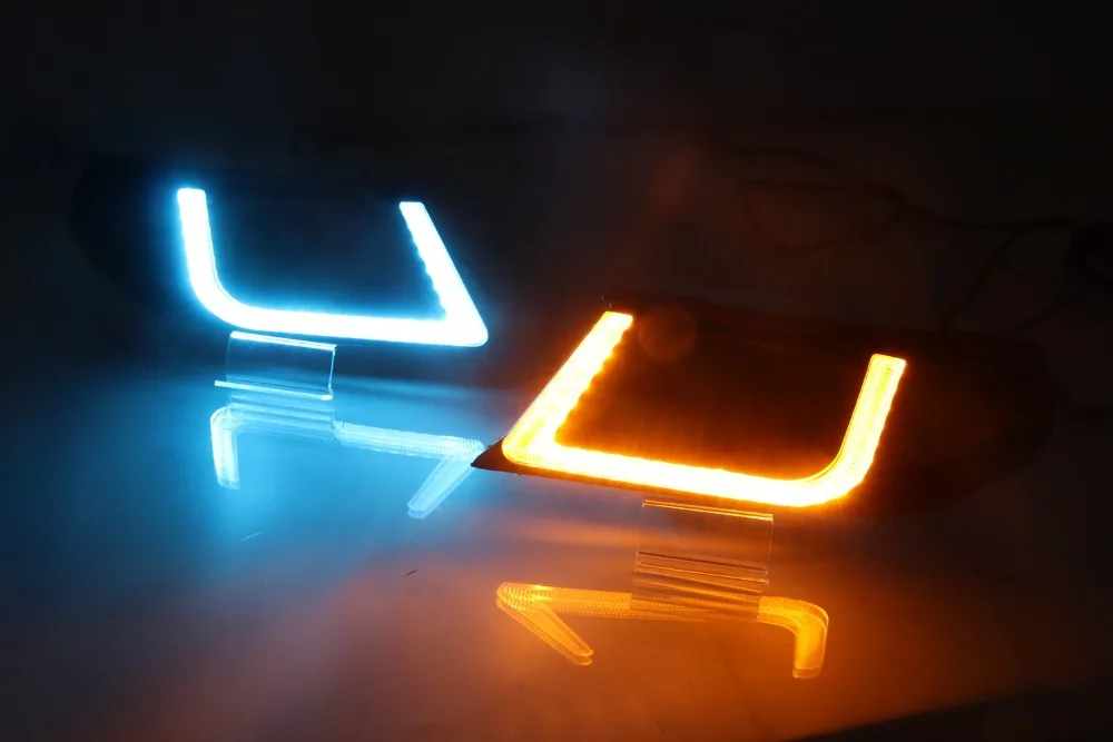 EOsuns led drl Дневной ходовой светильник для Ford Escort- с динамическим движущимся желтым поворотником и синим ночным светильник