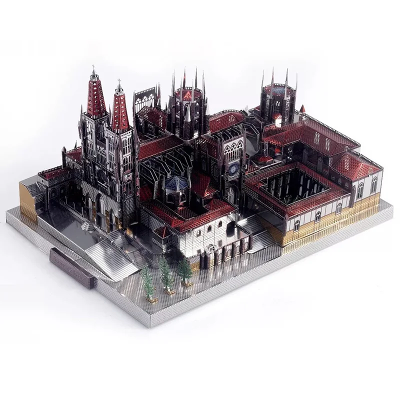 Kopen Microwereld Spanje Burgos Kathedraal Architectuur 3D Metalen Puzzel DIY Monteren Model Kits Laser Cut Jigsaw Speelgoed J046