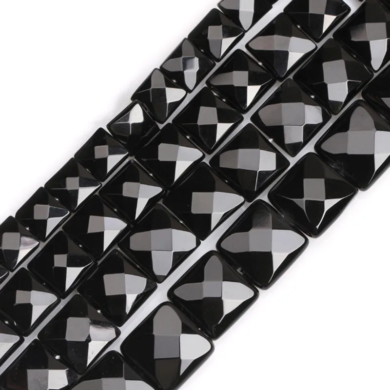 

8-14mm Natural Faceted Square Shape Black Agates Beads For Jewelry Making Beads Bracelets 15inch Needlework DIY Beads Trinket