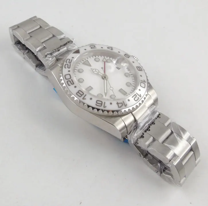  40mm Bliger White dial GMT Luminous Hands Rotating Bezel Top brand luxury Sapphire glass Automatic 