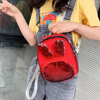 

Children Girl Travel School Rabbit Ears Sequined Backpack Small Shoulder Bag