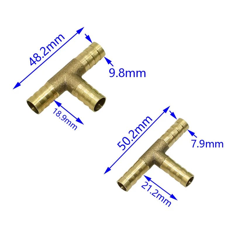 Т-образный латунный шлангный шланг фитинг тройник 8 мм 10 мм 3 способ шланга колючая медная муфта Соединительный адаптер 2 шт