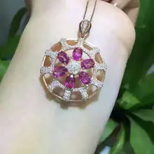 Натуральный красный Топаз камень кулон S925 Серебряный натуральный драгоценный камень кулон Цепочки и ожерелья Модные круглые звезды женские вечерние свадебные украшения