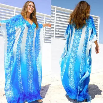 

Women's Beach Outings 2019 Robe Plage Swimwear Womens Cover Ups Cotton Blue White Print Skirt Dress Acetate Sierra Surfer Pareo