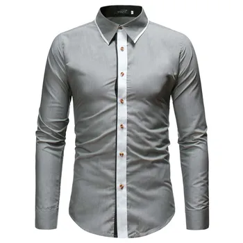 

Brand 2018 Fashion Male Shirt Long-Sleeves Tops Popular Splicing Black Mens Dress Shirts Slim Men Shirt M-XXL