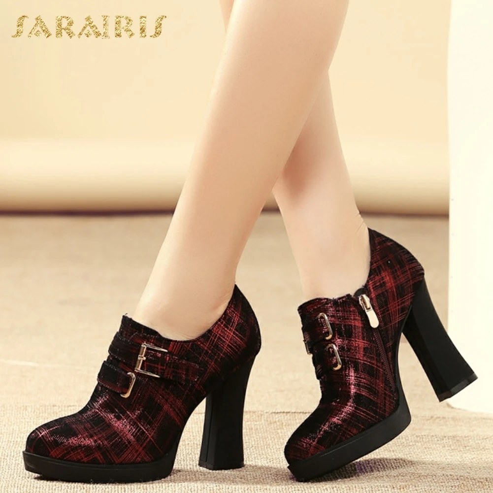 

SARAIRIS 2018 Spring Fashion Trendy Brand Kid Suede Leather Women Deep Pumps Buckle High Heels Platform Shoes Woman