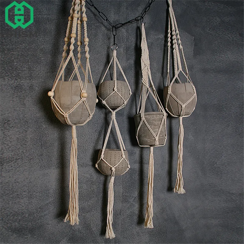 

WHISM 90cm Macrame Plant Hanger Flower Basket Holder Cotton Linen Indoor Balcony Pot Planter Lifting Rope Hanging Basket String