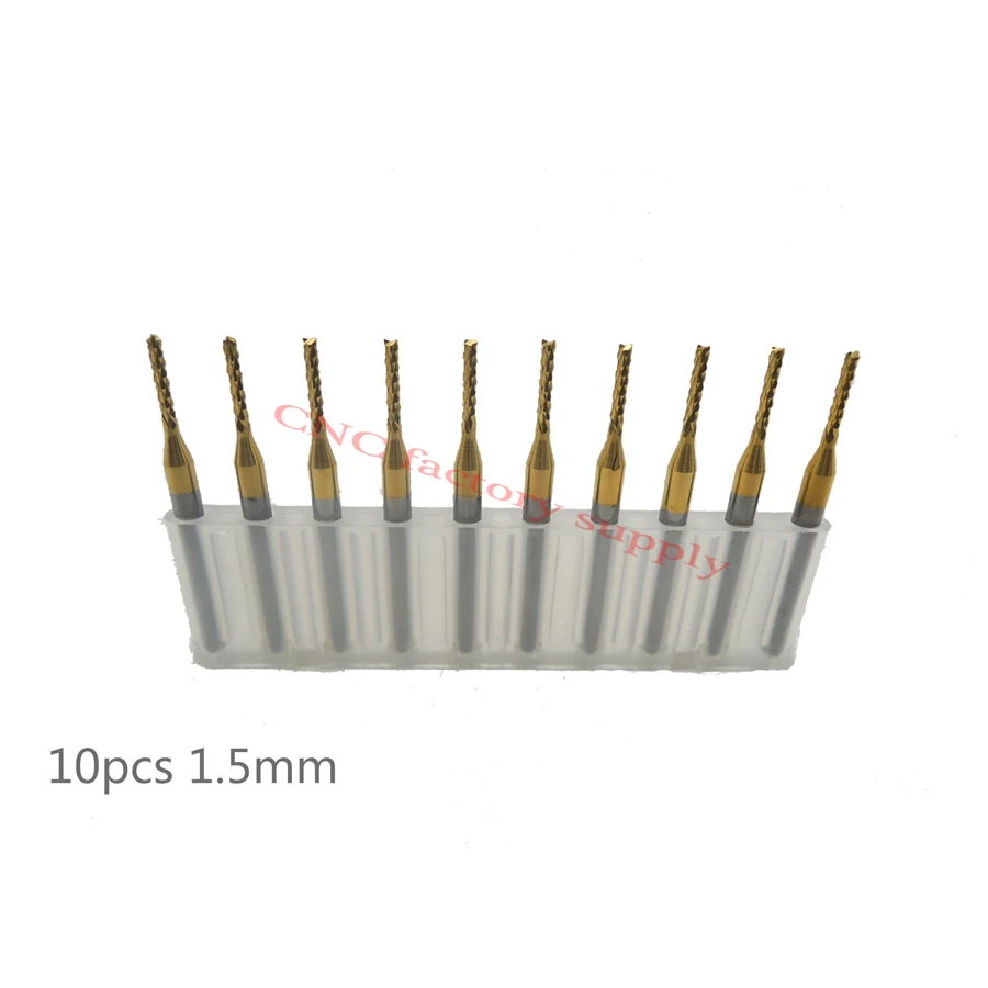

High quality 10pcs / lot Titanium Nitride Coated Carbide PCB CNC Drill Bits Router 1.5mm