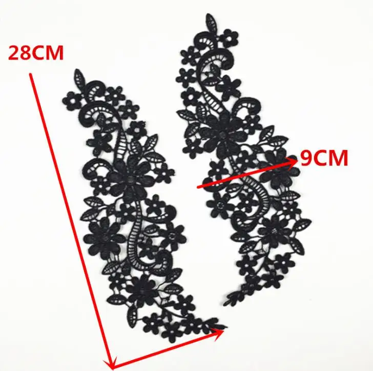1 пара, 28*9 см, красивый цветочный узор, Кружевная аппликация, ткань высокого качества, черное зеркальное кружево, аппликация, нашивка в пару