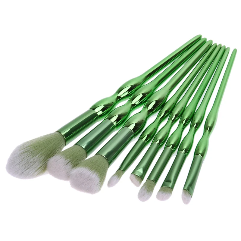 8pcs Green Makeup Brush Powder Foundation Eyeshadow Contour Blush Brush