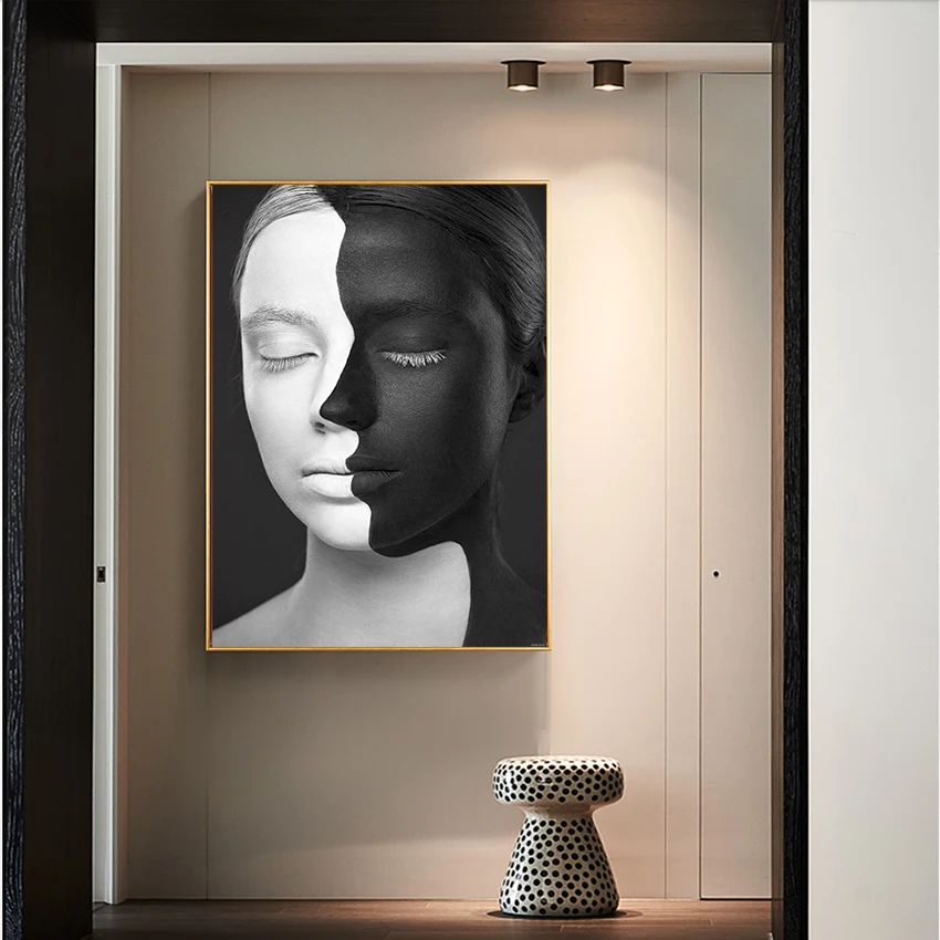 MUTU абстрактная портретная живопись Черно-белые лица художественные картины на холсте для гостиной настенный арт-плакат без рамки домашний декор