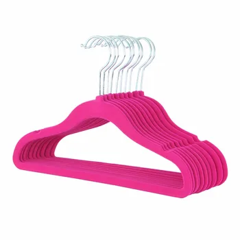 

Hangerlink Pink Kids Standard Flocked Velvet Dress Hanging Orginazer Hanger No Slip Ultra Slim with U Notch (30 pieces/Lot)