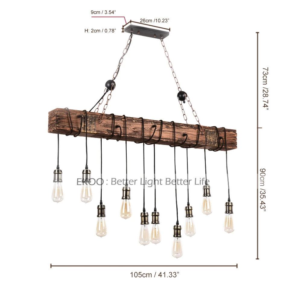Деревенский Цвет дерева висящий мульти Подвески Edison луч 10 светильник E26/E27 лампы